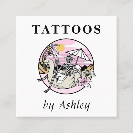 スカルフェミニンイラストレーションタトゥーアーティストサマー スクエア名刺 (正面)