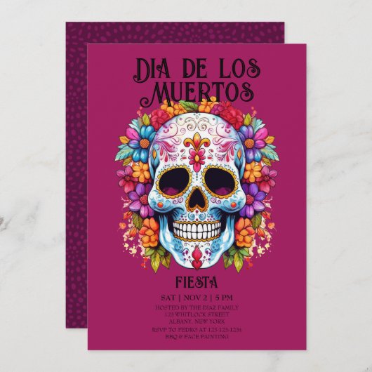スカルフラワーズマゼンタディアデロムエルトスパーティー 招待状 (正面/裏面)