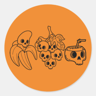 スカルフルーツハロウィンステッカーデザイン ラウンドシール