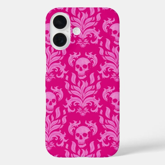 スカルフレイムダマスクグリッター効果ピンクのピンク Case-Mate iPhoneケース (裏面)