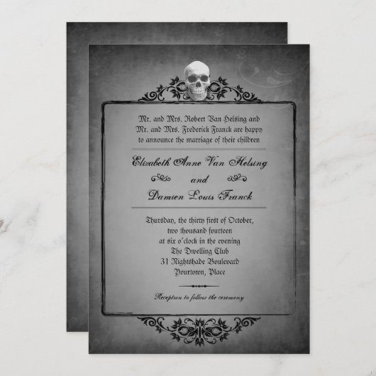 スカルフレームハロウィン結婚ズ 招待状 (正面/裏面)