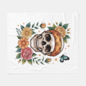 スカルフローラハロウィン不気味 フリースブランケット (正面(横))