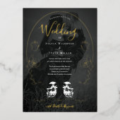 スカルフローラブラックフォトゴシック結婚ズ 箔招待状 (正面)