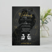 スカルフローラブラックフォトゴシック結婚ズ 箔招待状 (立ち正面)