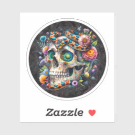 スカルフローララウンドステッカー付きヘビ シール