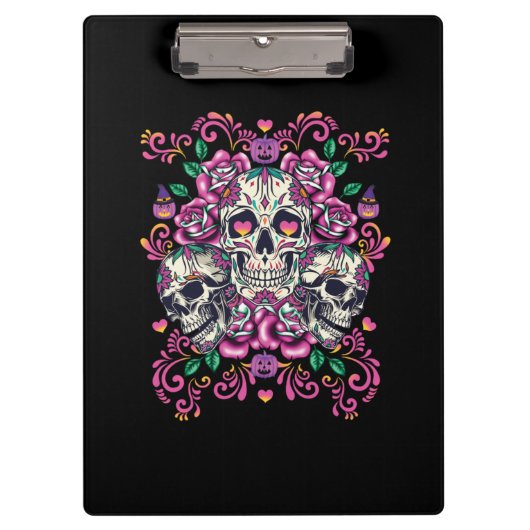 スカルフローラ、骨格水カラーピンク、ハロウィーン。 クリップボード (正面)