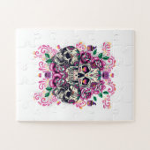 スカルフローラ、骨格水カラーピンク、ハロウィーン。 ジグソーパズル (横)