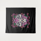 スカルフローラ、骨格水カラーピンク、ハロウィーン。 タペストリー (正面(横))