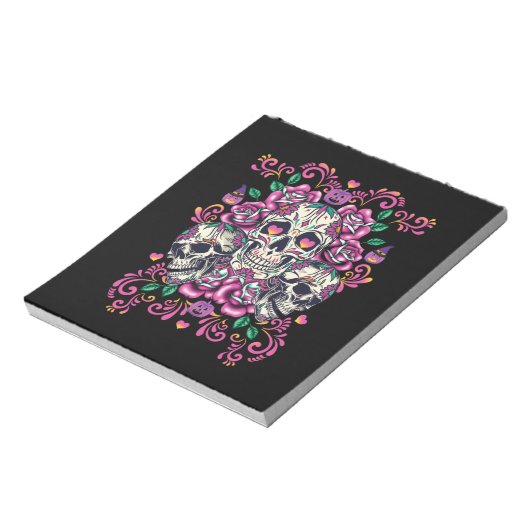 スカルフローラ、骨格水カラーピンク、ハロウィーン。 ノートパッド (回転)