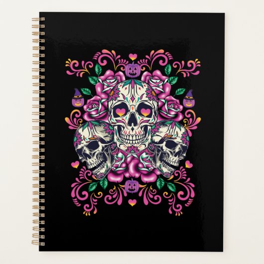 スカルフローラ、骨格水カラーピンク、ハロウィーン。 プランナー手帳 (正面)