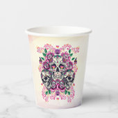 スカルフローラ、骨格水カラーピンク、ハロウィーン。 紙コップ (正面)