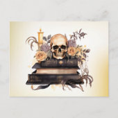 スカルブックグレイと金ゴールドバラグリーンハロウィーン シーズンポストカード (正面)