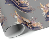 スカルブックグレー金ゴールドバラパターンハロウィン ラッピングペーパー (ロールコーナー)