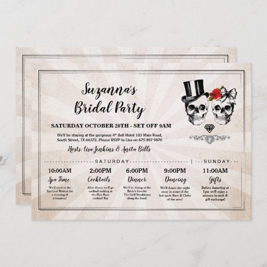 スカルブライダルシャワーの旅程バチェロレッテバラ 招待状 (正面/裏面)