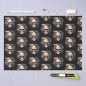 スカルブラックと金ゴールドフラワーパターンハロウィーン 薄葉紙 (クラフト)