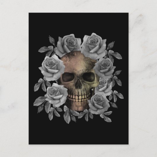 スカルブーケ花白黒 ポストカード (正面)