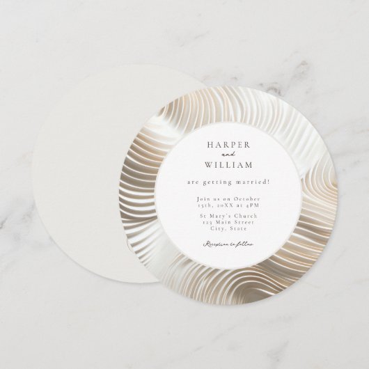 スカルプコンテンポラリート白結婚式招待状 (正面/裏面)