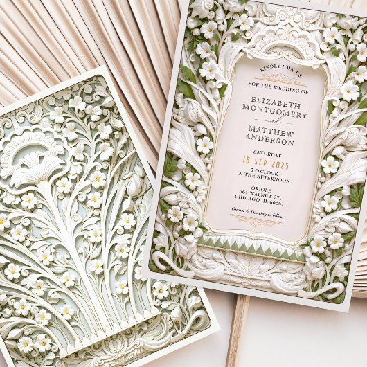 スカルプフェイクトアイボリー開花結婚ズ 招待状