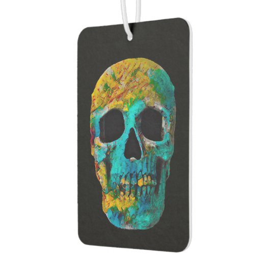 スカルヘカラフルッドブラックティール（緑がかった色）イエローポップ・アートのアート カーエアーフレッシュナー (左)