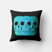 スカルヘッドゴシックブルーティール(緑がかった色)ターコイズブラックアート クッション (裏面)