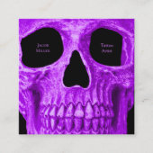 スカルヘッドゴシック様式ネオンパープルブラックタトゥーショップ スクエア名刺 (正面)