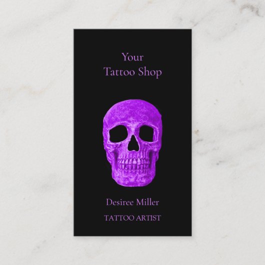 スカルヘッドゴシック様式ネオンパープルブラックタトゥーショップ 名刺 (正面)