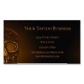 スカルヘッドゴシック金ゴールドメタリックタトゥーショップ マグネット名刺 (正面)