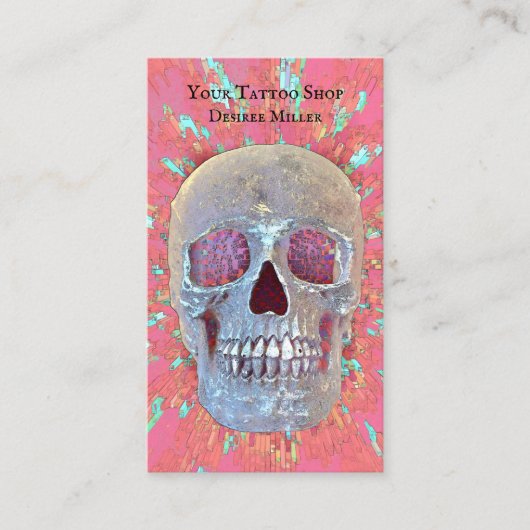 スカルヘッドピカラフルックグリーンタトゥーショップ 名刺 (正面)