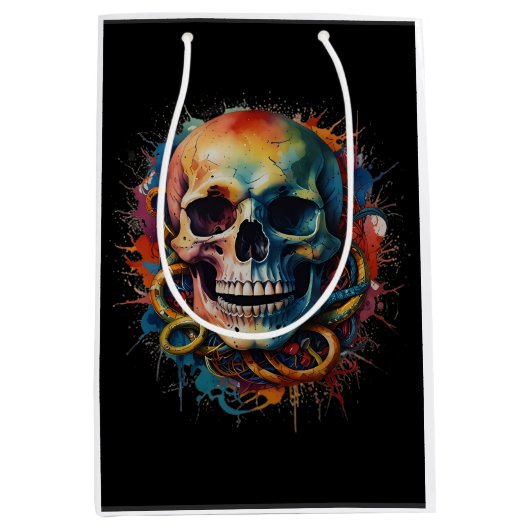 スカルヘ数々のッドの色絵を描付き ミディアムペーパーバッグ (正面)