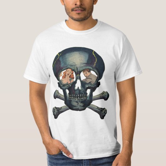 スカルホラー漫画芸術のカップル Tシャツ (正面)