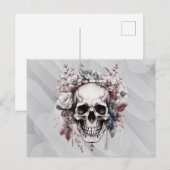 スカルホワイトフラワーグリーングレーハロウィーン シーズンポストカード (正面/裏面)