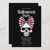 スカルボウストライプズピンクホラーハローウィンパーティ 招待状 (正面/裏面)