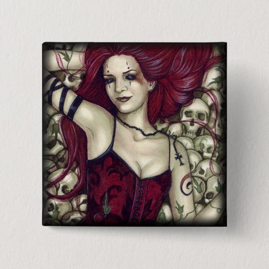 スカルボタンのベッド 缶バッジ (正面)