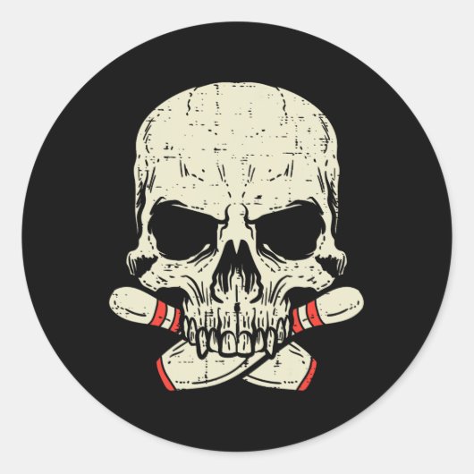 スカルボーリングピンスケルトンヘッドボウリングをする人、 クリケットの投手メンボーイズK ラウンドシール (正面)