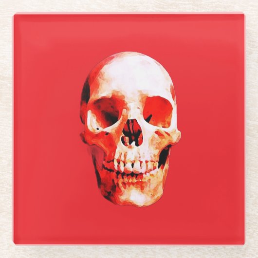 スカルポップ・アートのアートイラストレーション ガラスコースター (正面)