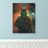 スカルマスク付白熱［赤熱］光を放つき悪魔の兵士 – ダークゴシック キャンバスプリント (インサイチュ (ウッドフロア))