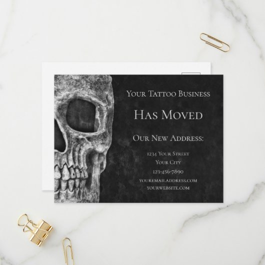 スカルムービングゴシック白黒タトゥーショップ インビテーションポストカード (正面/裏面インサイチュ)