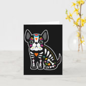 スカルメキシフランスのコのブルドッグハロウィーンの日 カード (黄色い花)