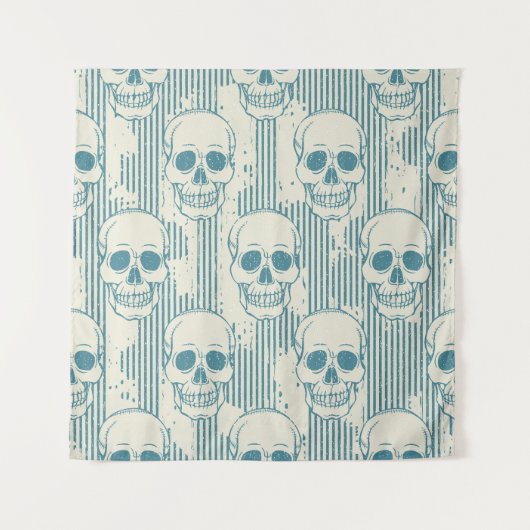 スカルモチーフ：シームレスなフリーハンドパターン タペストリー (正面)