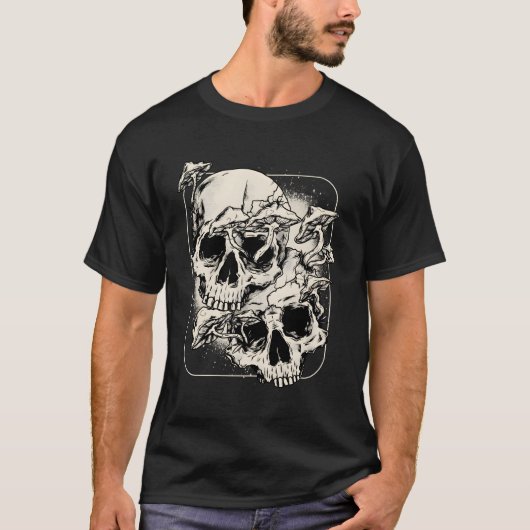スカルモレル菌学者ゴシックキノコ Tシャツ (正面)
