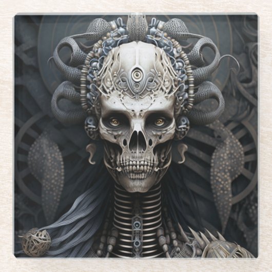 スカルモンスタースケルトンホラーガラスコースター ガラスコースター (正面)