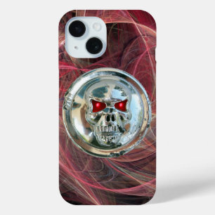 スカルライダーPink Metal Gray Fractal Swarls iPhone 15ケース