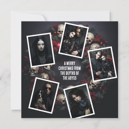 スカルリース写真ゴシッククリスマスカスタムメッセージ シーズンカード (正面)