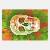 スカルレッドグリーンカラフルユニーク抽象芸術ポップ・アートのアート ラッピングペーパーシート (正面3)