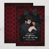 スカルレッドダマスクブラックボーゴシックウェディング セーブザデート (正面/裏面)