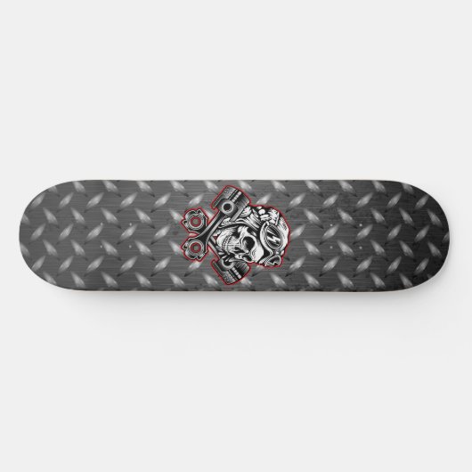 スカルレーサー交差ピストン上のダイヤモンドプレート スケートボード (横)