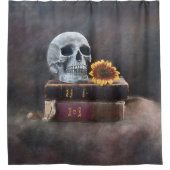 スカルヴィンテージブックスイエローサンフラワーゴシック シャワーカーテン (正面)