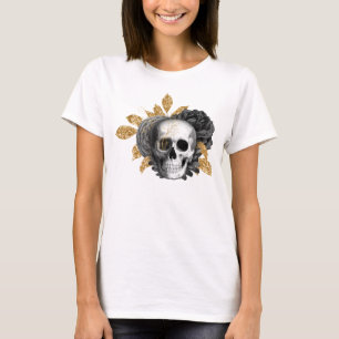 スカルヴィンテージブラックバラフェイク金ゴールド Tシャツ