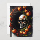 スカル不気味とカボチャリース シーズンポストカード (正面/裏面)