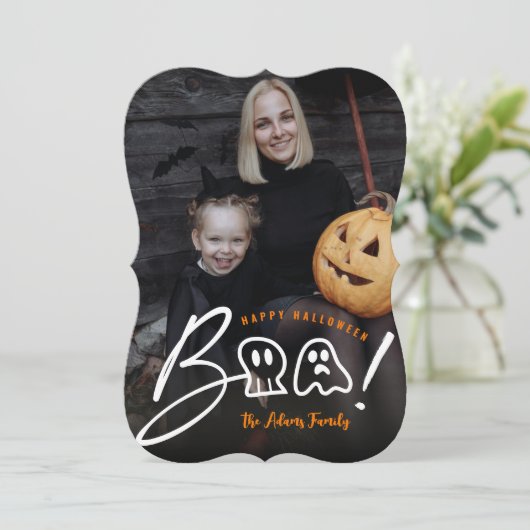 スカル不気味と幽霊ブー!ハロウィーン写真のスクリプト シーズンカード (スタンド正面)